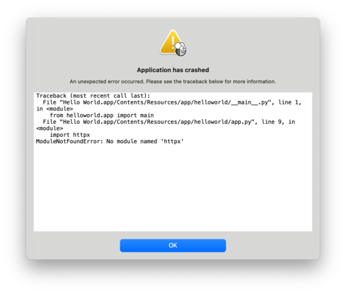 Hallo Welt Tutorial 7 App Absturz, auf macOS