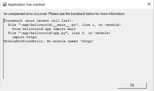 Hello World Tutorial 7 app crash, on Windows