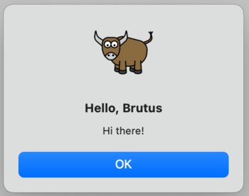 Caixa de diálogo do Hello World Tutorial 4, no macOS